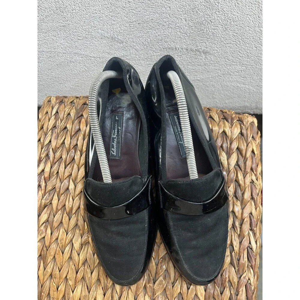 Salvadore Ferrgamo Vara Black Patent Leather Shoes made In Italy